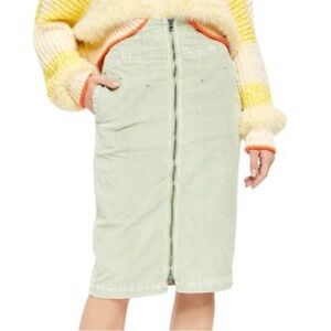 NWT Free People Want It All Corduroy Zipper Front Skirt Moss Size 25